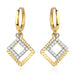 Cercei Aur 14K cu Două Pătrate, Unul Diamantat și Unul cu Zirconii, Model Creol