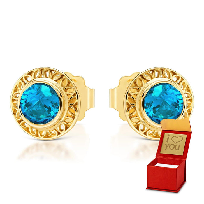 Cercei Aur 8K Ażurowy cu Zirconiu Turcoaz