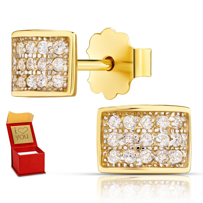 Cercei Aur 8K Dreptunghiulari cu Pietre Albe, Sistem de Prindere cu Știft