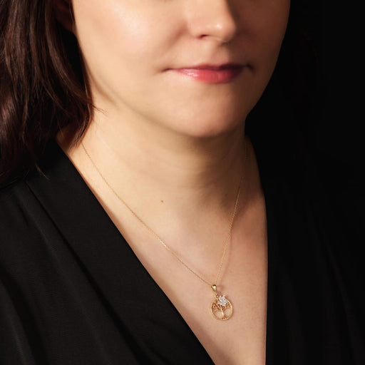 Pandantiv Aur 8K Copacul Vieții cu Pasăre Albă 1.1033