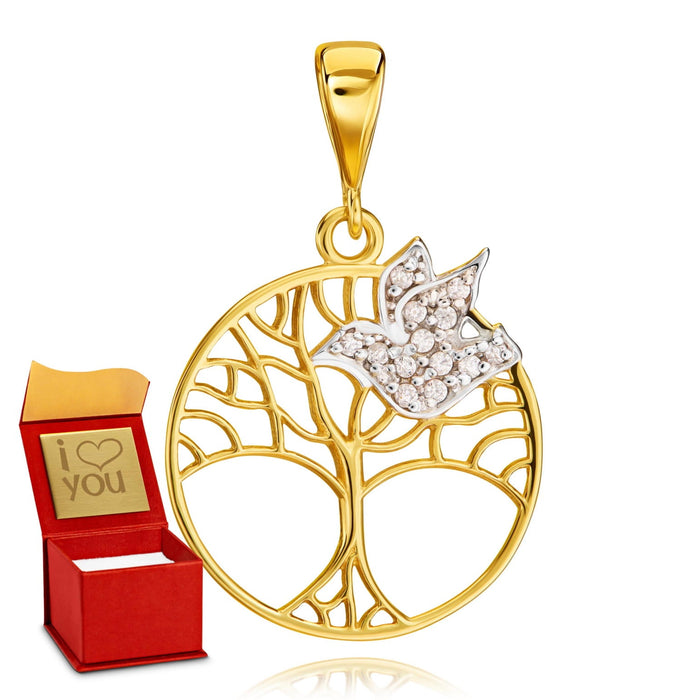 Pandantiv Aur 8K Copacul Vieții cu Pasăre Albă 1.1033