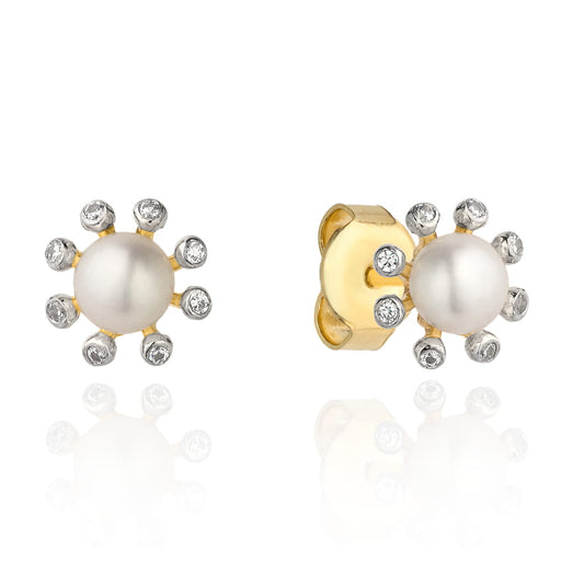 Cercei Aur 14k cu Perla si Zirconii Albe