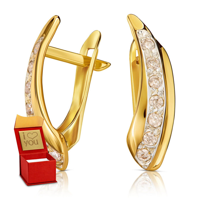 Cercei Eleganți din Aur 8K cu Pietre Albe Strălucitoare