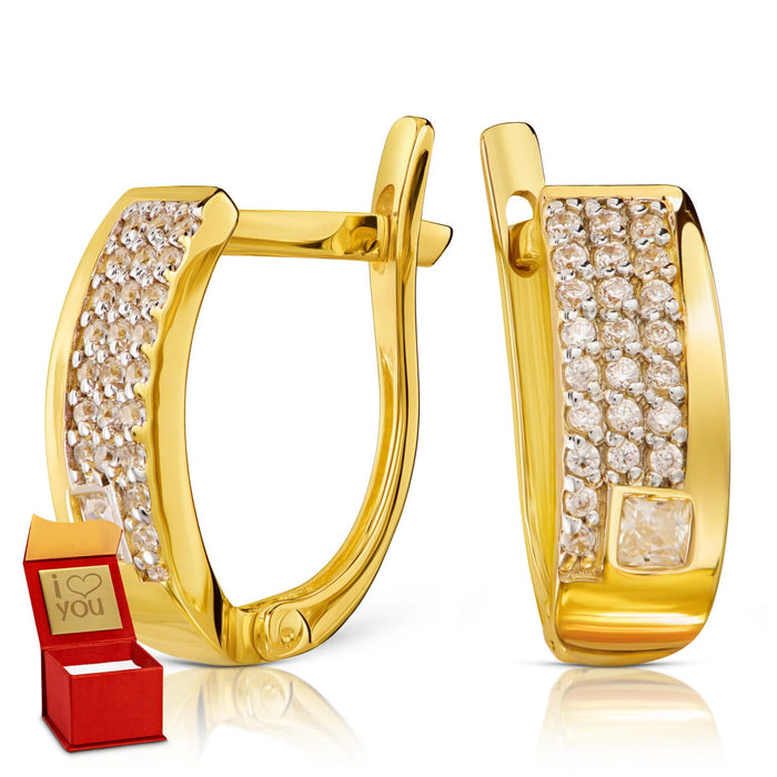 Cercei Aur 8K Clasici cu Pietre Albe Delicate