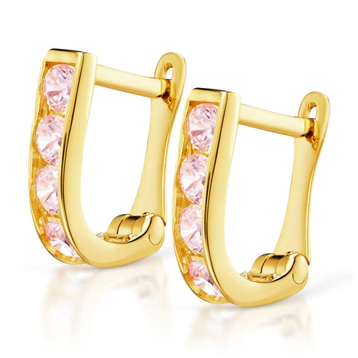 Cercei Aur 8K Dreptunghiulari cu Pietre Roz