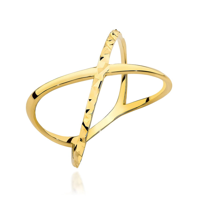 Inel Elegant De Aur 14K Galben Cu Design Texturat "X"
