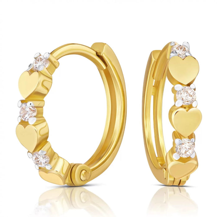 Cercei Rotunzi din Aur 8K cu Inimioare și Zirconii