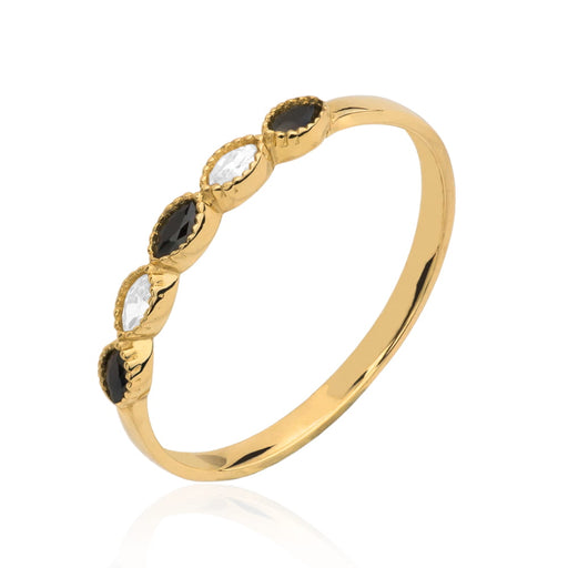 Inel Aur 14k cu Cristale Negre si Zirconii Cubice Albe