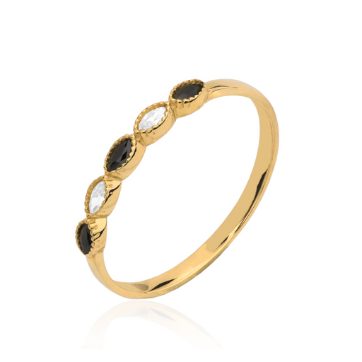 Inel Aur 14k cu Cristale Negre si Zirconii Cubice Albe