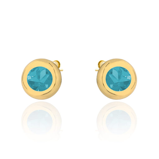 Cercei din aur pietricică albastră înconjurată de aur