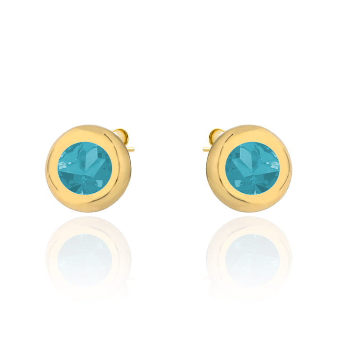 Cercei din aur pietricică albastră înconjurată de aur