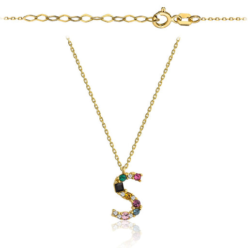 Colier cu Litera S si Pietre Multicolore- Aur 14k