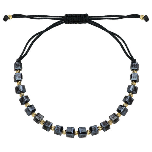 Brățară Aur 14K cu Pietre Grafit Holografice și Șnur Negru