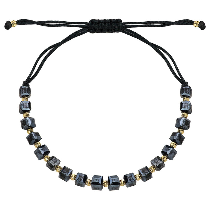 Brățară Aur 14K cu Pietre Grafit Holografice și Șnur Negru