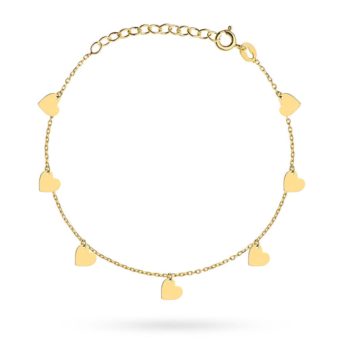Brățară de Gleznă din Aur 14K cu Cinci Inimi Pline