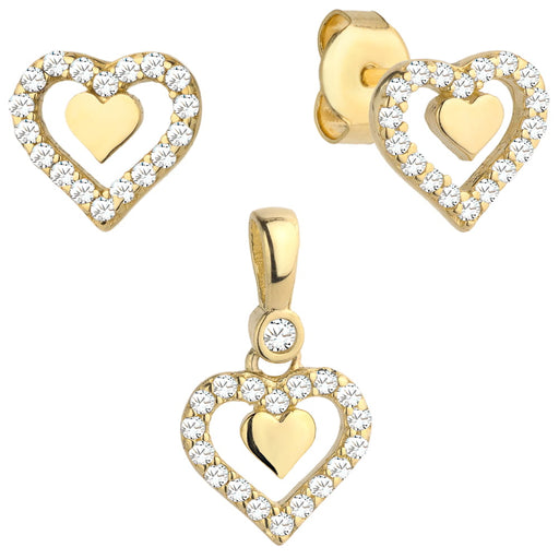 Set Cercei cu Inimioare + Pandantiv si Cristale- Aur 14k