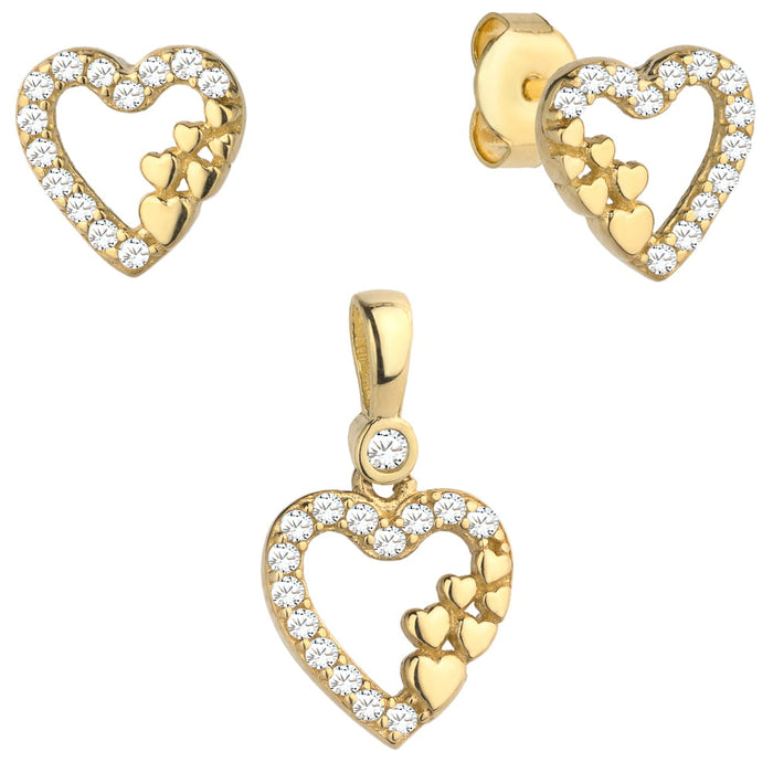 Set Cercei cu Inimioare + Pandantiv- Aur 14k