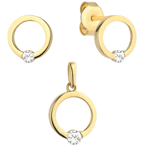 Set cercei + pandantiv, cerc auriu cu zircon in jos