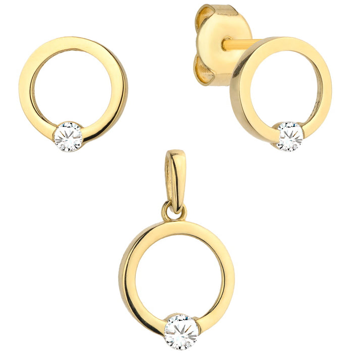 Set cercei + pandantiv, cerc auriu cu zircon in jos