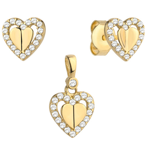 Set Cercei cu Inimioare 3D + Pandantiv si Cristale- Aur 14k