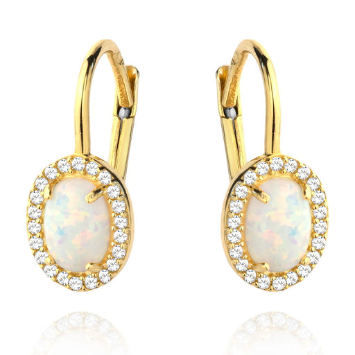 Cercei Aur 14k cu Opal si Zirconii Albe