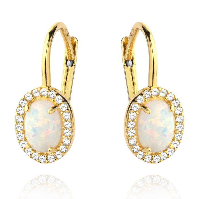 Cercei Aur 14k cu Opal si Zirconii Albe