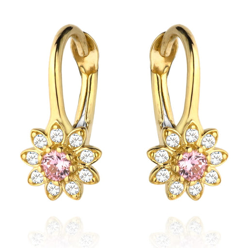 Cercei cu flori de zirconiu roz inconjurati de pietre albe