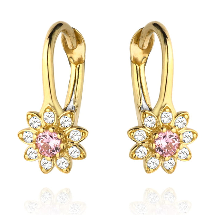 Cercei cu flori de zirconiu roz inconjurati de pietre albe