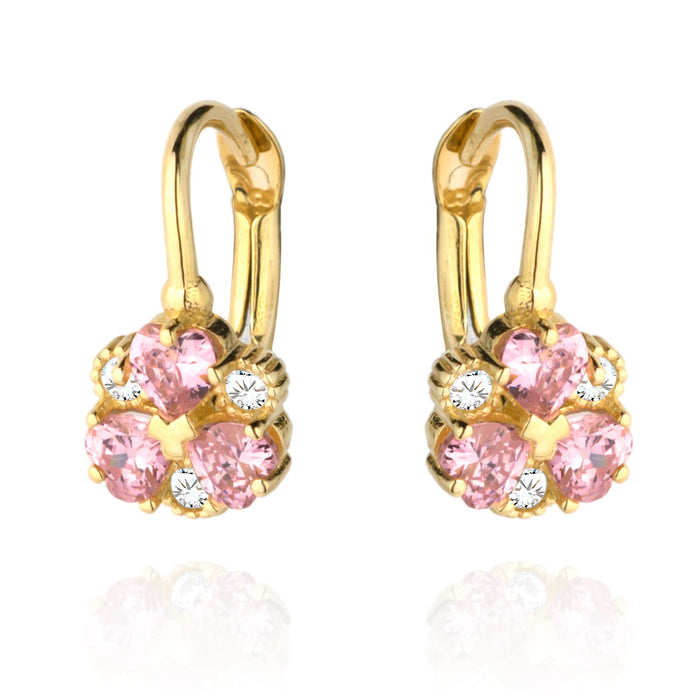 Cercei Floare Aur 14k cu Zirconii Roz si Albe