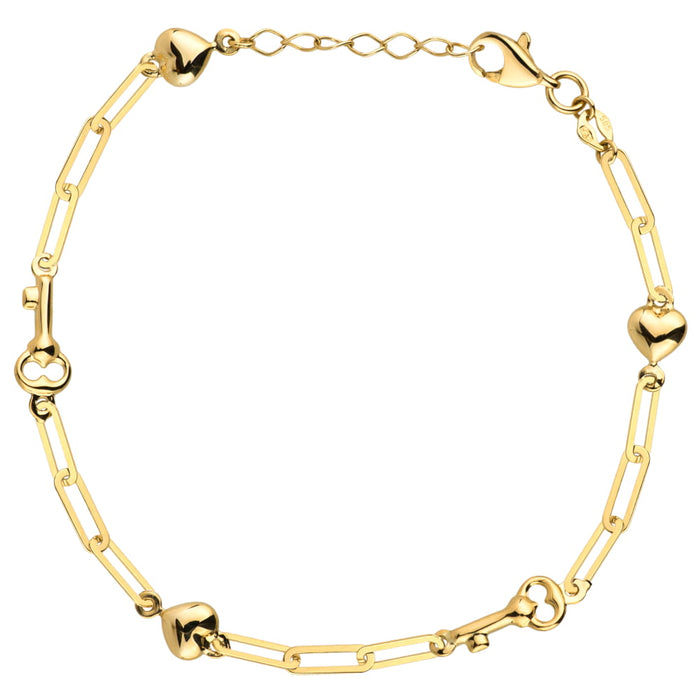 Bratara cu Inimioare si Chei cu Zale Impletite- Aur 14k