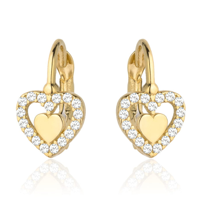 Cercei cu Inimoare si Zirconi din Aur 14k