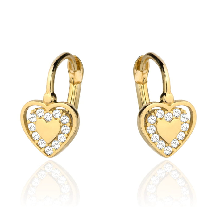 Cercei Aur 14k cu Inimioare si Zirconii Albe