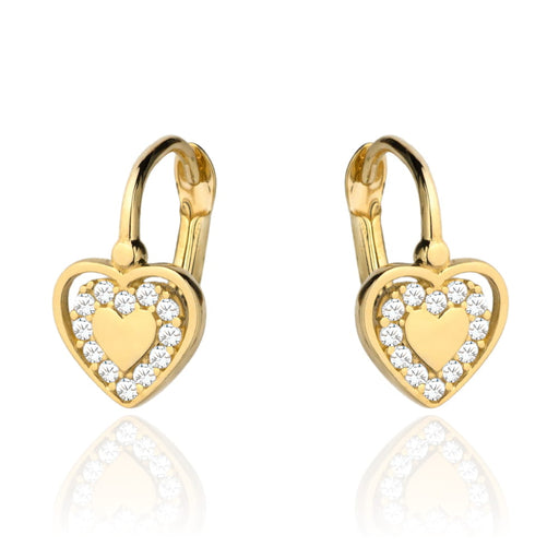 Cercei Aur 14k cu Inimioare si Zirconii Albe