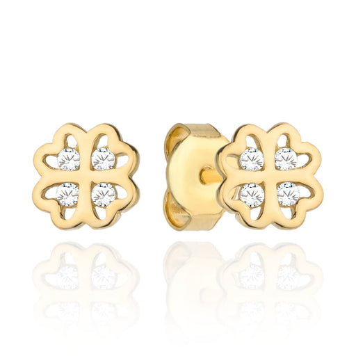 Cercei trifoi de aur cu patru zirconii