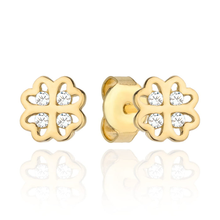 Cercei trifoi de aur cu patru zirconii