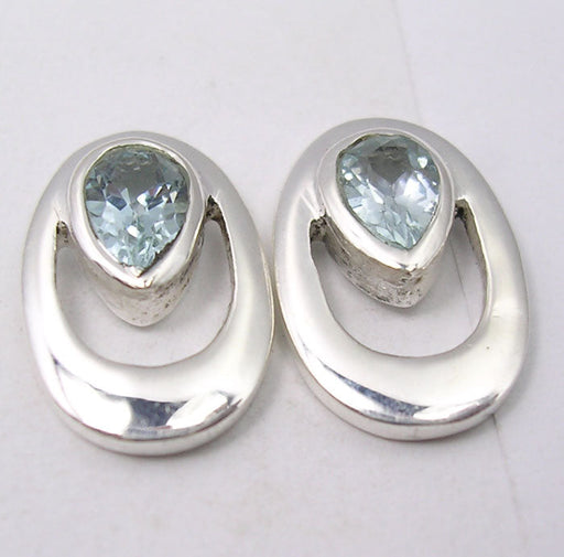 Cercei Argint 925 cu Topaz Albastru 1.5 cm lungime