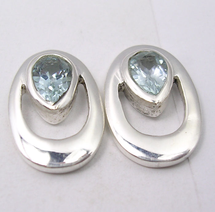 Cercei Argint 925 cu Topaz Albastru 1.5 cm lungime