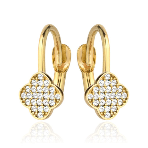 Cercei Aur 14k cu Trifoi si Zirconii Albe