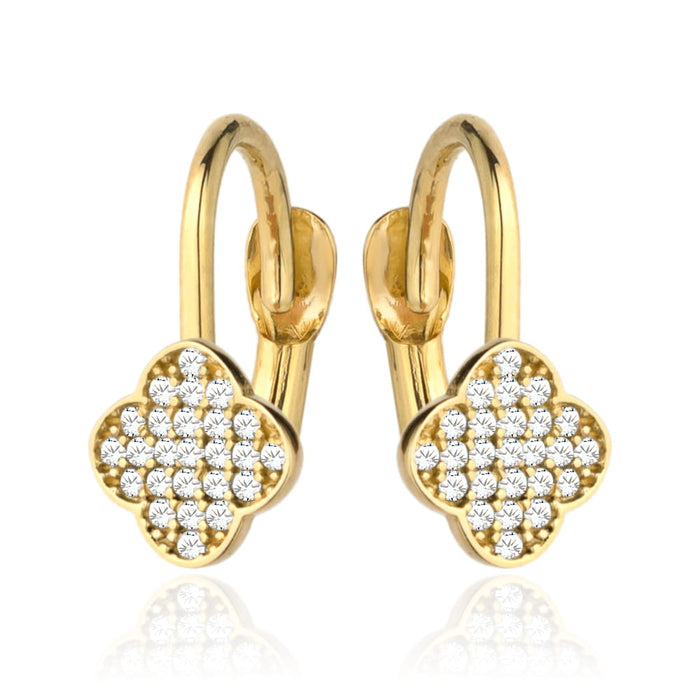 Cercei Aur 14k cu Trifoi si Zirconii Albe