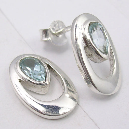 Cercei Argint 925 cu Topaz Albastru 1.5 cm lungime