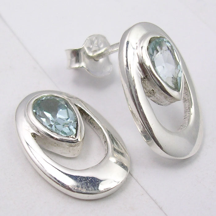 Cercei Argint 925 cu Topaz Albastru 1.5 cm lungime