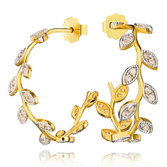 Cercei Rotunzi din Aur 8K cu Frunzulițe și Pietre Albe
