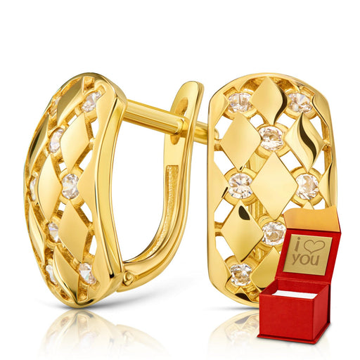 Cercei Aur 8K Rombe cu Zirconii Albe - Eleganță Pură