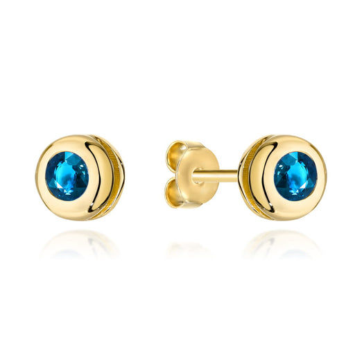 Cercei din aur pietricică albastră înconjurată de aur