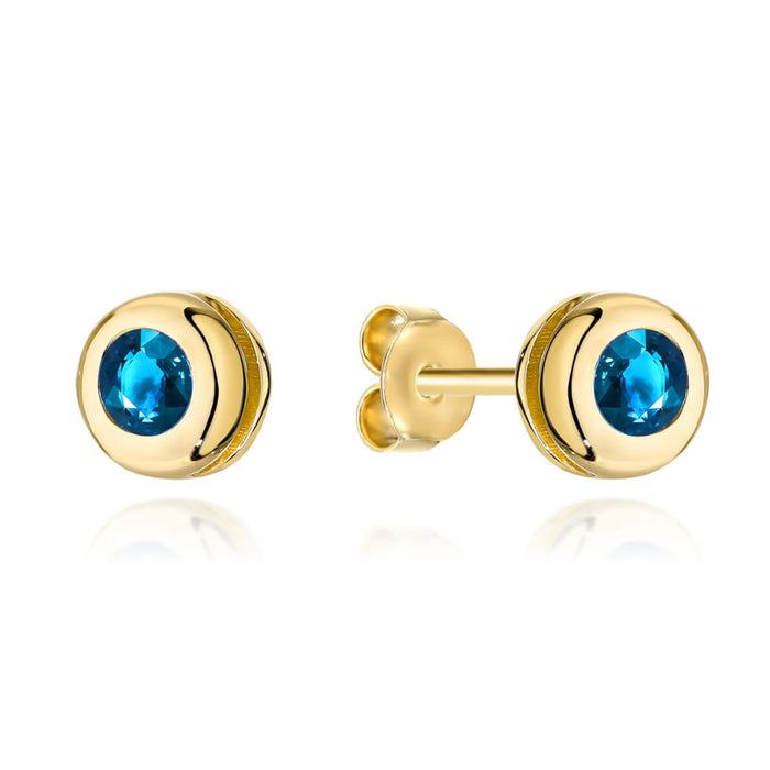 Cercei din aur pietricică albastră înconjurată de aur