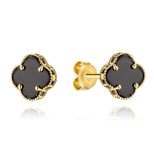 Cercei de aur cu trifoi negru, 9mm