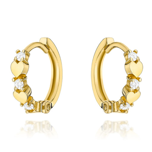 Cercei Creole Aur 14k cu Inimioare si Zirconii