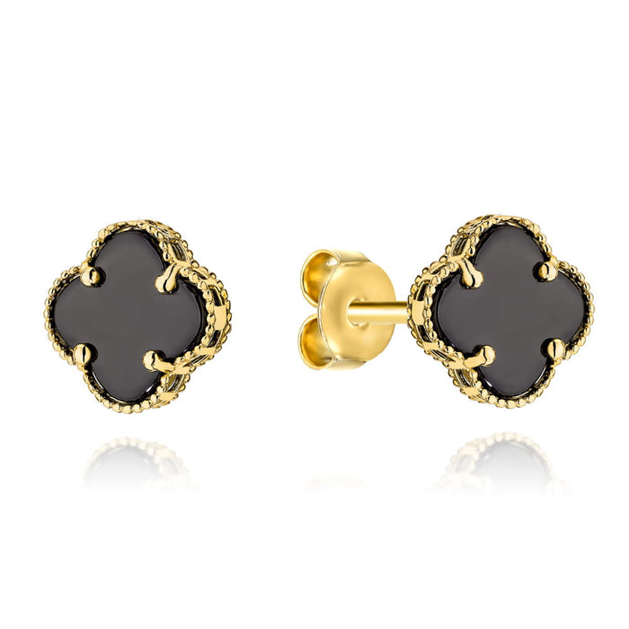 Cercei de aur cu trifoi negru, 9mm