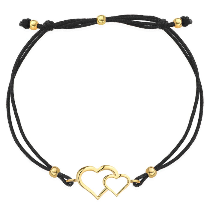 Bratara Snur Neagra cu Inimioare- Aur 14k