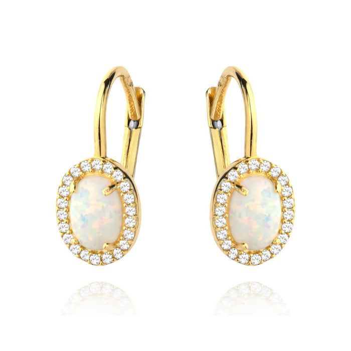 Cercei Aur 14k cu Opal si Zirconii Albe